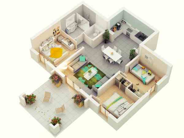 Denah Rumah 6x8 3 Kamar