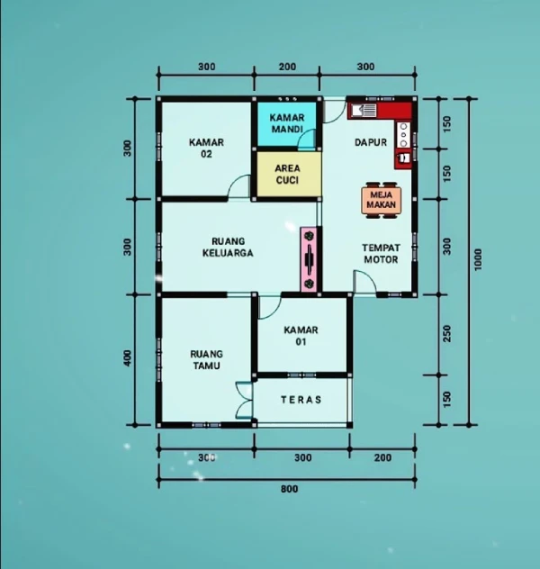 Denah Rumah 8x9 2 Kamar Tidur