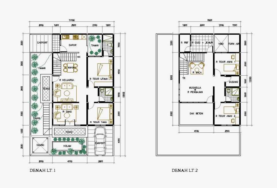 Denah Rumah Mewah 1 dan 2 lantai - desain rumah 9x7