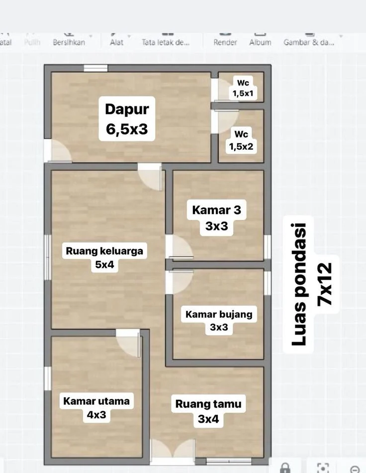 desain denah lantai 1 3 kamar