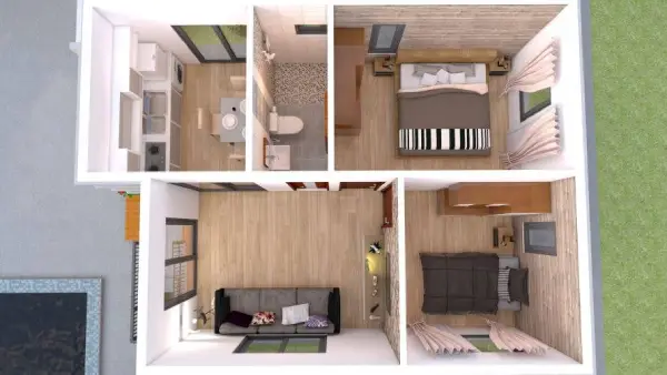 Denah Rumah 6x8 2 Kamar Tidur 1 Lantai_ Paling Populer